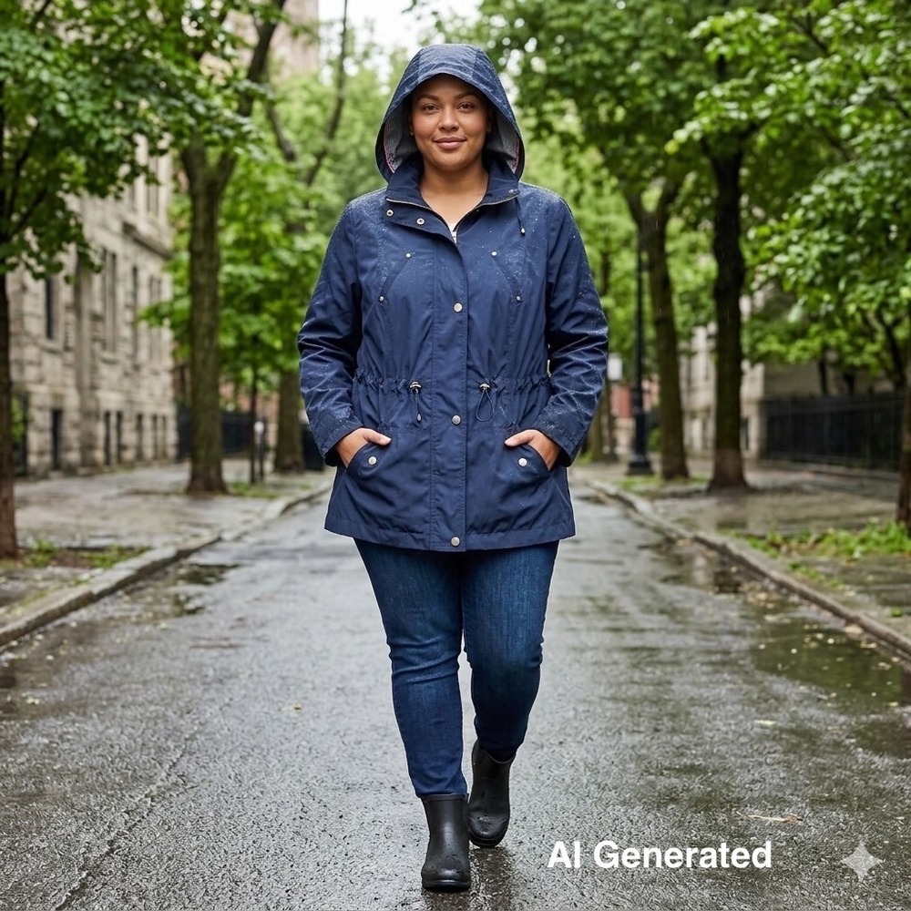 Charter Club Rain Jacket 0X Navy Blue Water Resistant Detachable Hood Classic - Picture 13 of 13